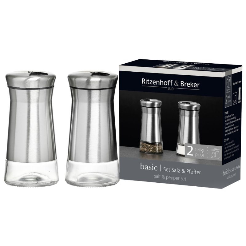 Ritzenhoff & Breker BASIC salt and pepper shaker set, transparent/silver, glass with stainless steel, 2×120 ml