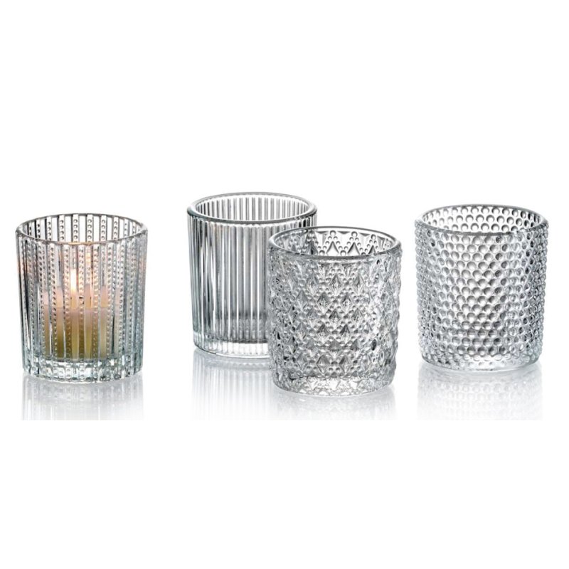 Ritzenhoff & Breker porte-bougies chauffe-plats SIENA, verre, 4 reliefs différents, lot de 4