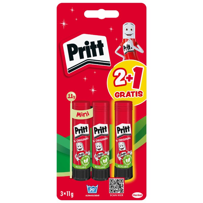 Pritt Bâton de colle, sans solvant, 4 x 11 g, blister