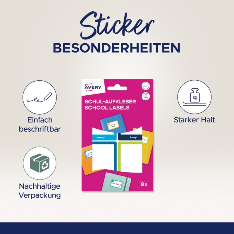 AVERY Zweckform boekenetiketten, 48×70 mm, wit met gekleurde rand, 8 stuks