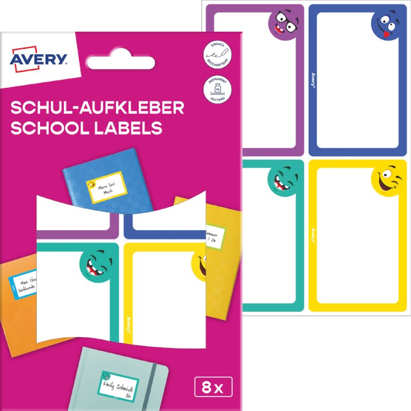 AVERY Zweckform boekenetiketten, 48×70 mm, wit met gekleurde rand, 8 stuks