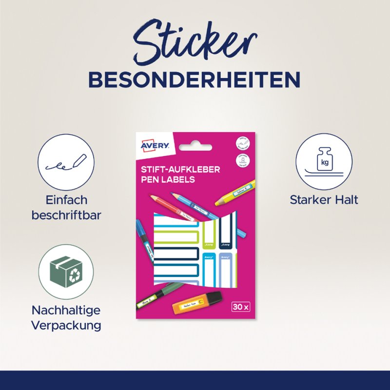 AVERY Zweckform stiftlabels, 10 × 50 mm, gekleurde kaders, 30 stuks