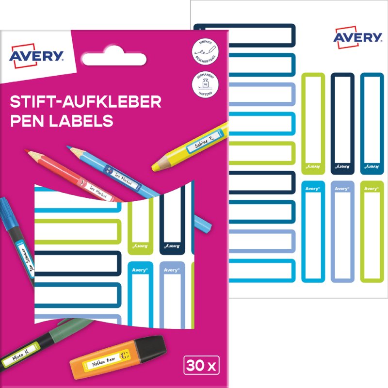 AVERY Zweckform stiftlabels, 10 × 50 mm, gekleurde kaders, 30 stuks