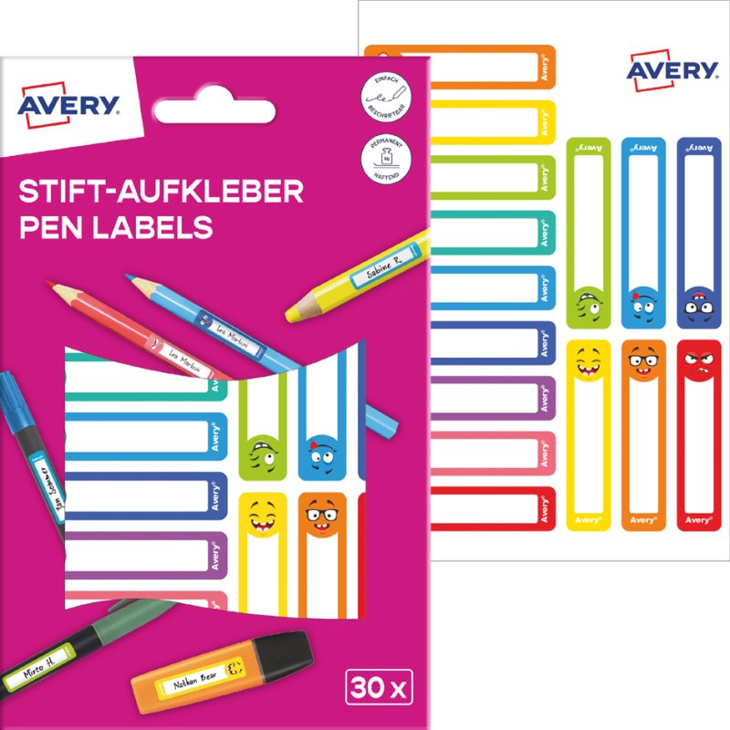 AVERY Zweckform stiftlabels, 10 × 50 mm, gekleurde kaders, 30 stuks