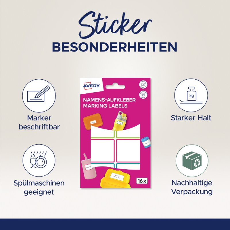 AVERY Zweckform naamstickers, 15×32 mm, gekleurd kader, 48 stuks