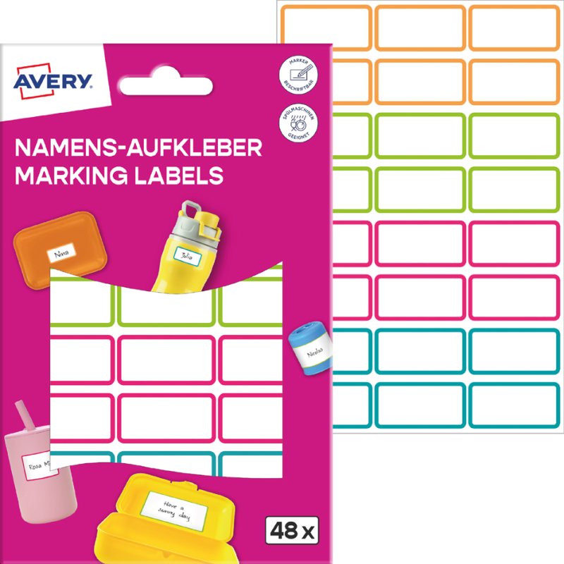 AVERY Zweckform naamstickers, 15×32 mm, gekleurd kader, 48 stuks