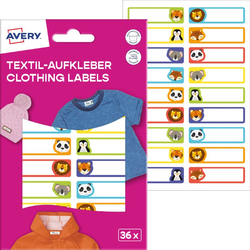 AVERY Zweckform textiel etiketten, 13 × 45 mm, monsters, 36 stuks