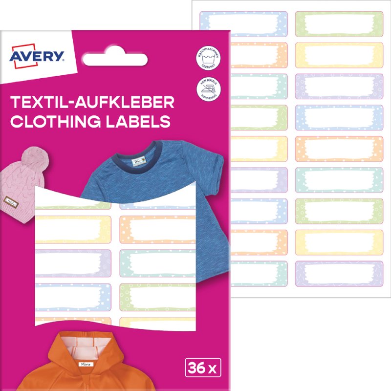 AVERY Zweckform textiel etiketten, 13 × 45 mm, monsters, 36 stuks