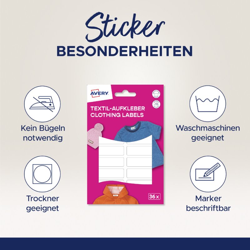 AVERY Zweckform textiel etiketten, 13 × 45 mm, monsters, 36 stuks