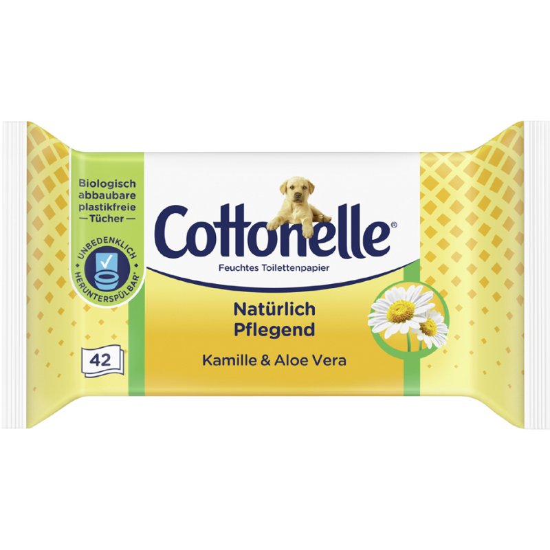 Cottonelle vochtig toiletpapier Kamille & Aloë Vera, wit, biologisch afbreekbaar, 42 stuks