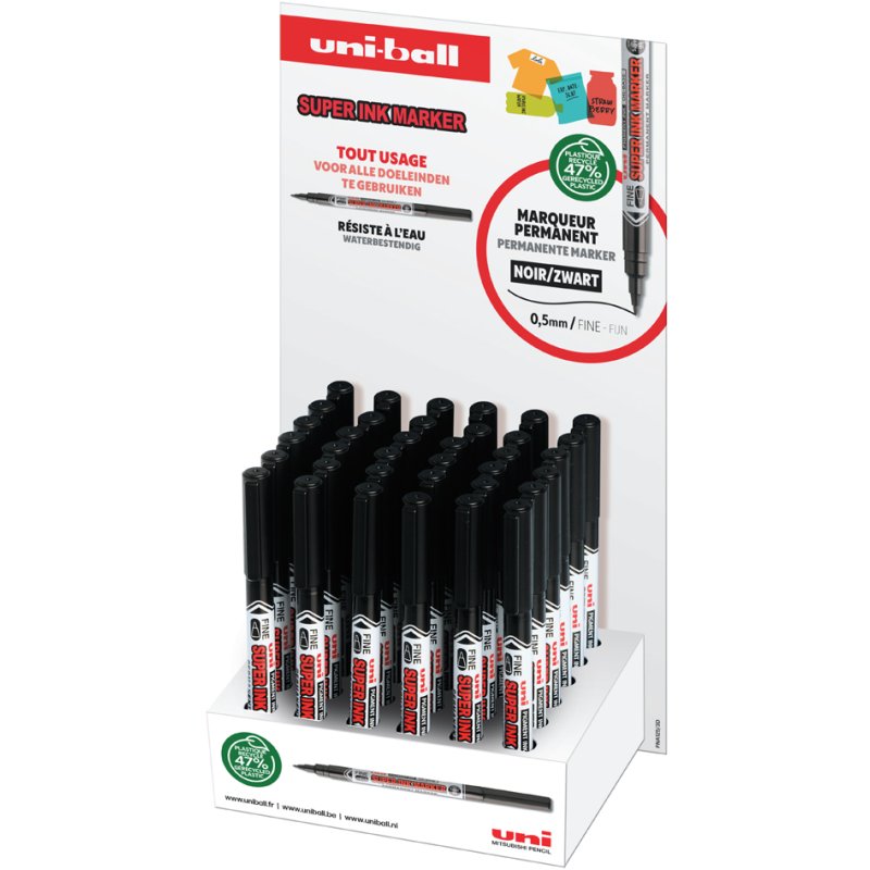 uni-ball permanente marker SUPER INK MARKER, zwart, 0,9 mm, 36 stuks