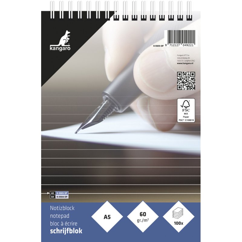 Kangaro spiraal notitieblok, microperforatie en dekblad