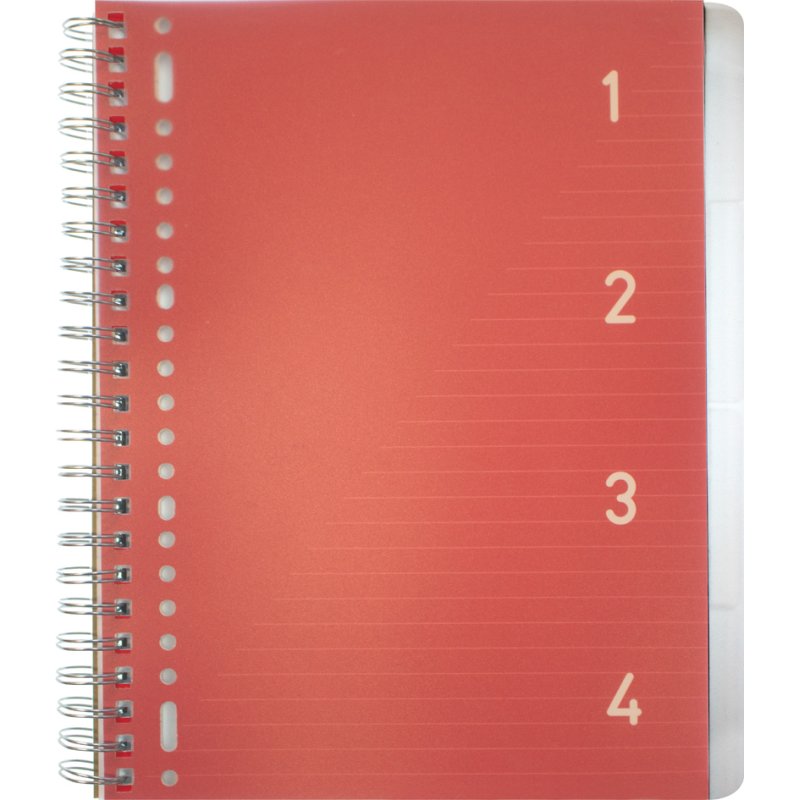 Kangaro collegeblok 4-in-1 A4, gelinieerd, rood, 100 vel