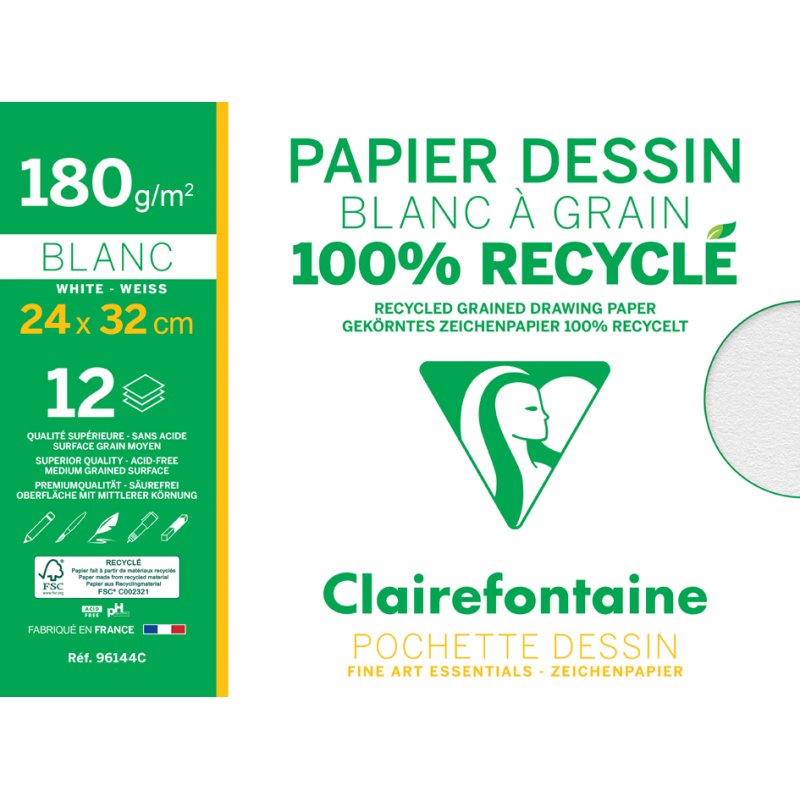 Clairefontaine Papier Dessin Recyclé 'Blanc à Grain