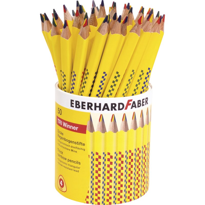 EBERHARD FABER crayon arc-en-ciel TRI WINNER, triangulaire, mine multicolore, 50 pièces