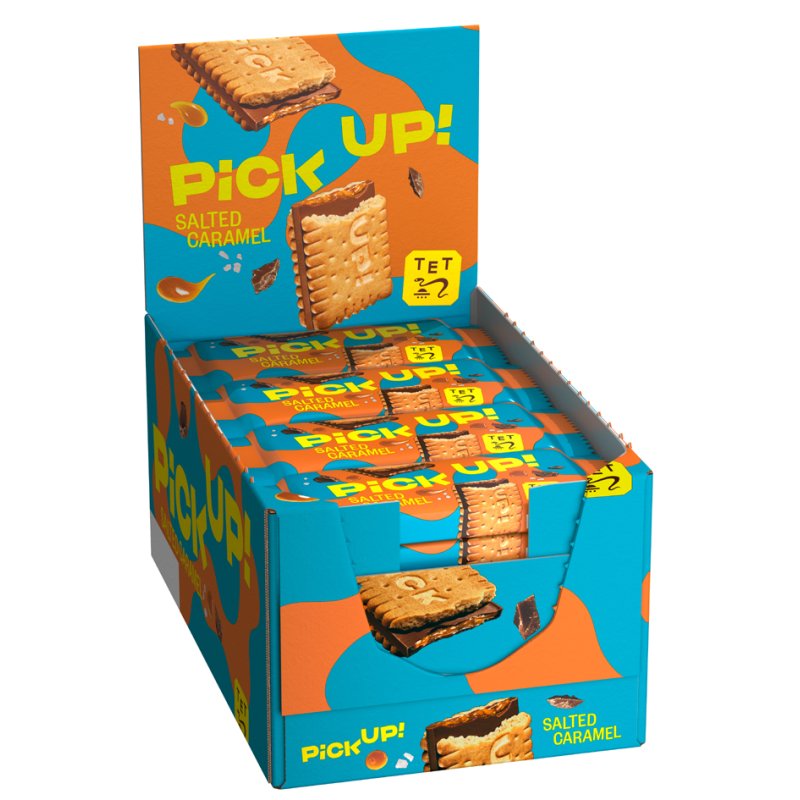 PiCK UP! koekjesreep Salted Caramel, display, 24 stuks à 28 g