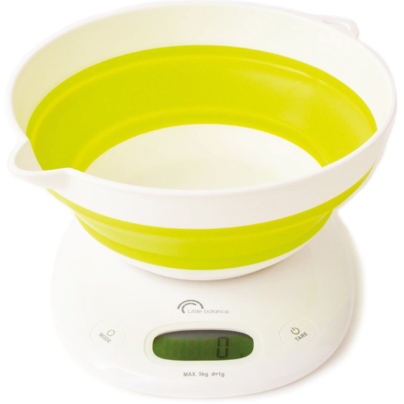 Little balance keukenweegschaal Bol Up, opvouwbaar, wit/lichtgroen, 5 kg
