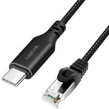 LogiLink USB 3.2 ethernetkabel, USB-C naar RJ45, zwart/grijs, 15 m