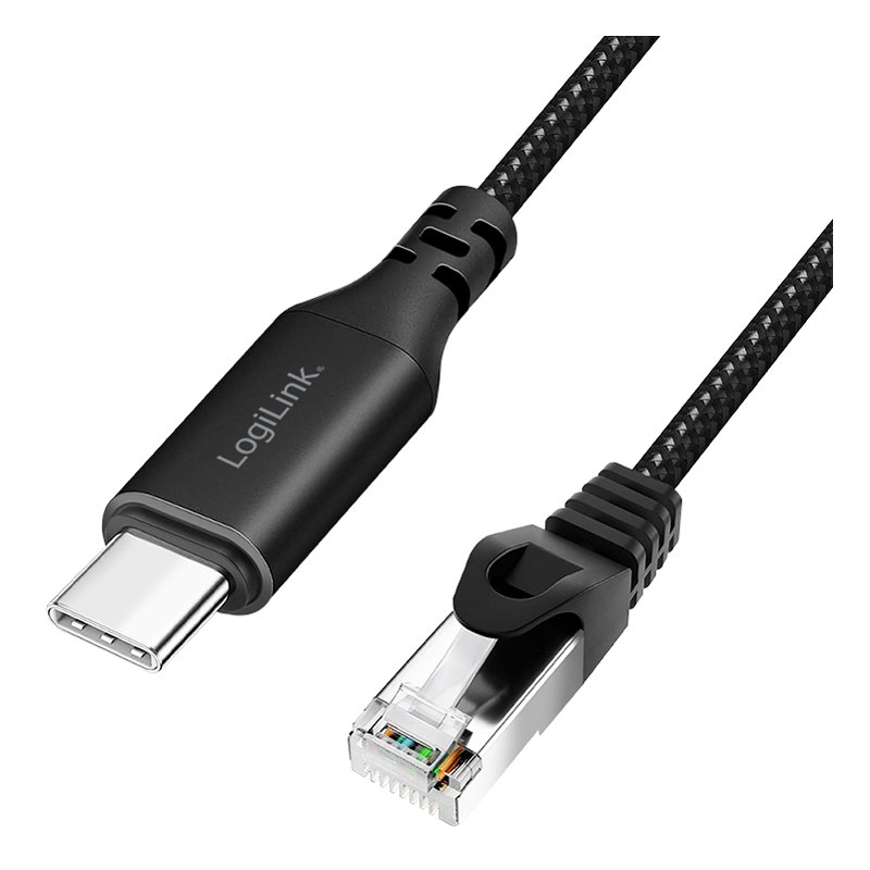 LogiLink Câble Ethernet USB 3.2, USB-C vers RJ45, 1,0 m, noir/gris