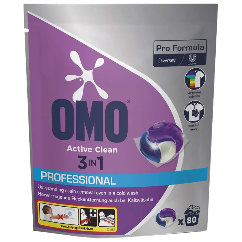 OMO Professional capsules de lessive Active Clean 3-en-1, 80 pièces