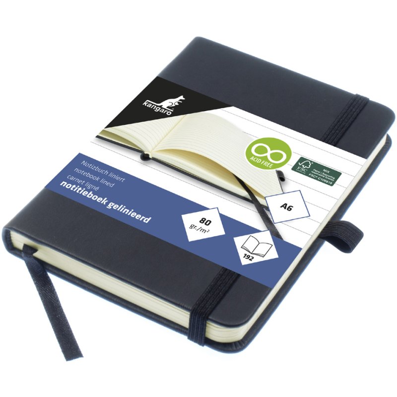 Kangaro notitieboek, A6, gelinieerd, zwart, 96 vellen