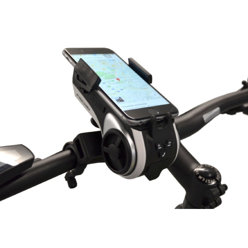 FISCHER fiets smartphone houder, zwart, 50-90 mm, Bluetooth luidspreker