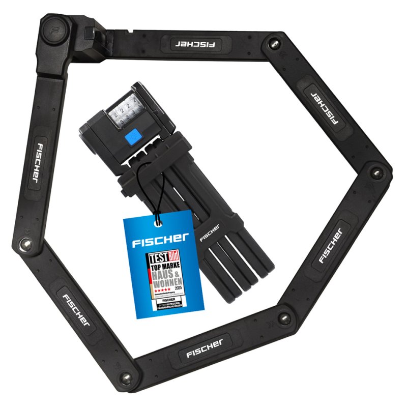 FISCHER cadenas de vélo pliable PROTEC PLUS+ FN110, cadenas à combinaison, 1100 mm, roues à chiffres éclairées