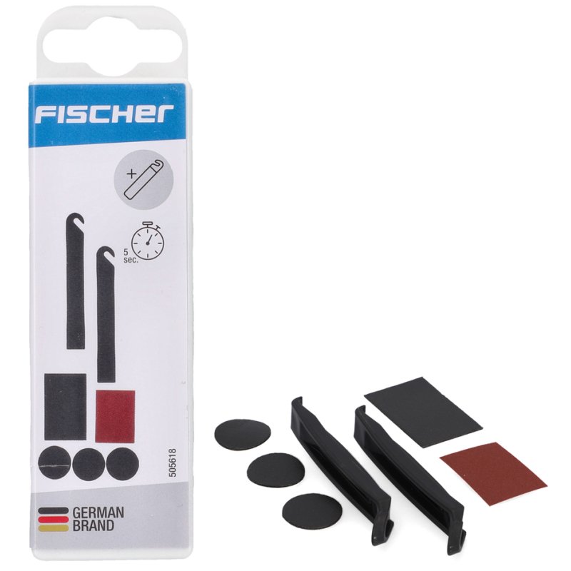 FISCHER bicycle repair kit with patches, self-adhesive, 7 pieces, including tyre levers