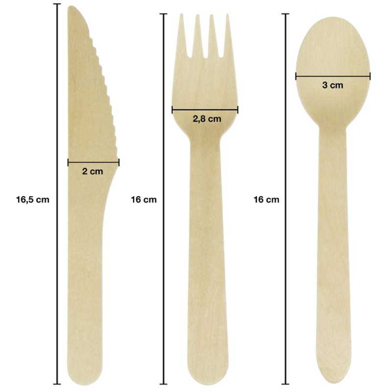 Kangaro ensemble de couverts jetables en bois, biodégradable, bois de bouleau, 200 pièces