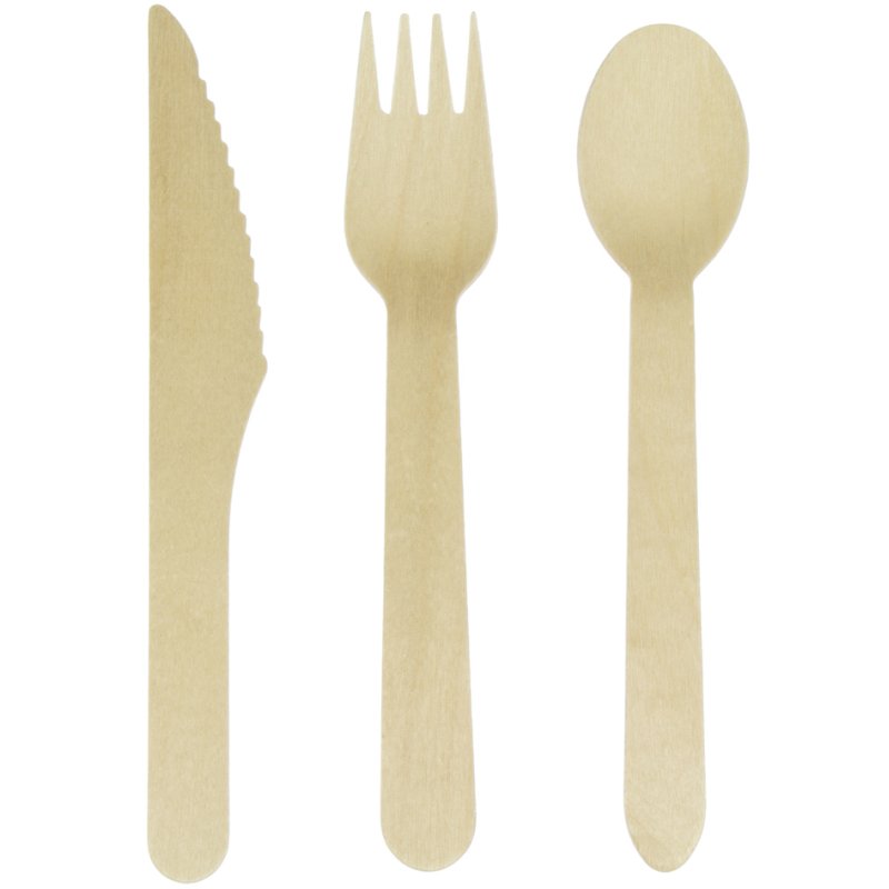 Kangaro ensemble de couverts jetables en bois, biodégradable, bois de bouleau, 200 pièces