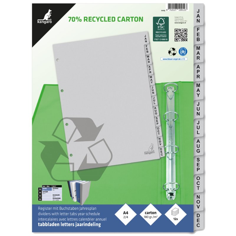 Kangaro tabbladen ECO, maanden, A4, 12-delig