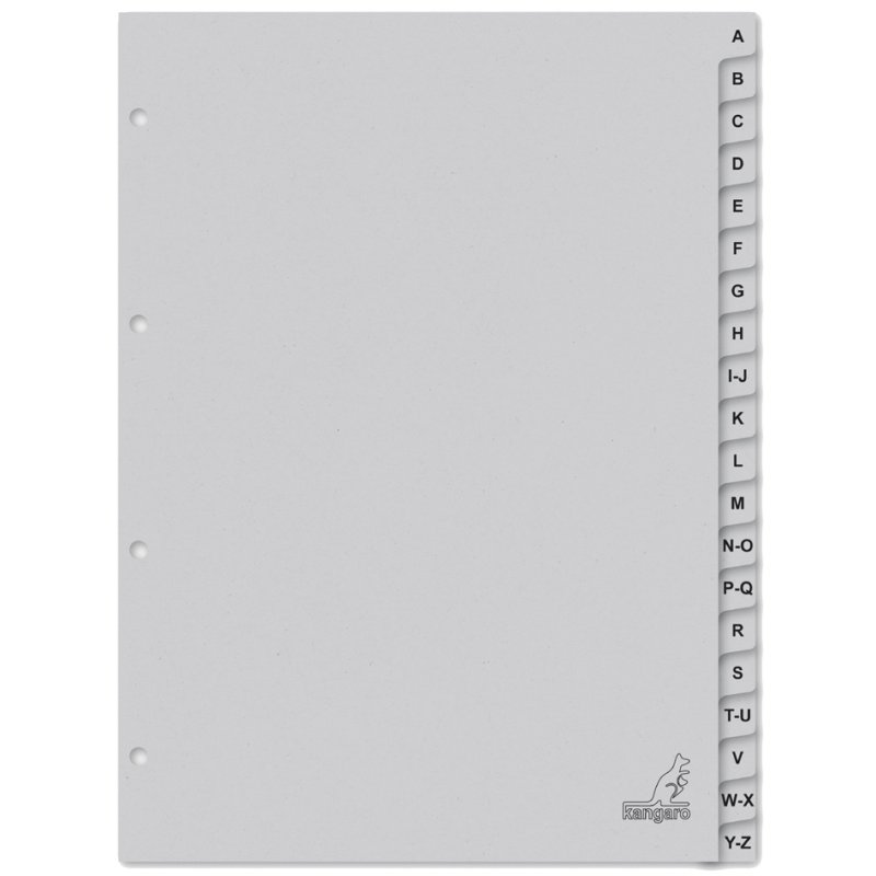 Kangaro index tabs ECO, A4, grey card 180 g/m², 4-hole punched