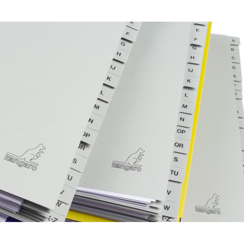 Kangaro index tabs ECO, A4, grey card 180 g/m², 4-hole punched