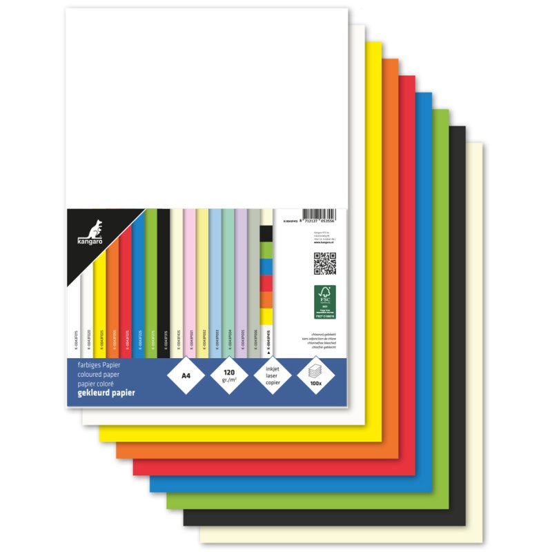 Kangaro multifunctioneel papier A4, pastel, 120 g/m², 100 vel