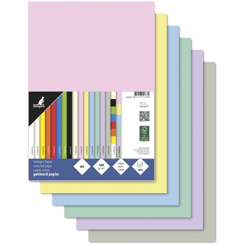 Kangaro multifunctioneel papier A4, pastel, 120 g/m², 100 vel