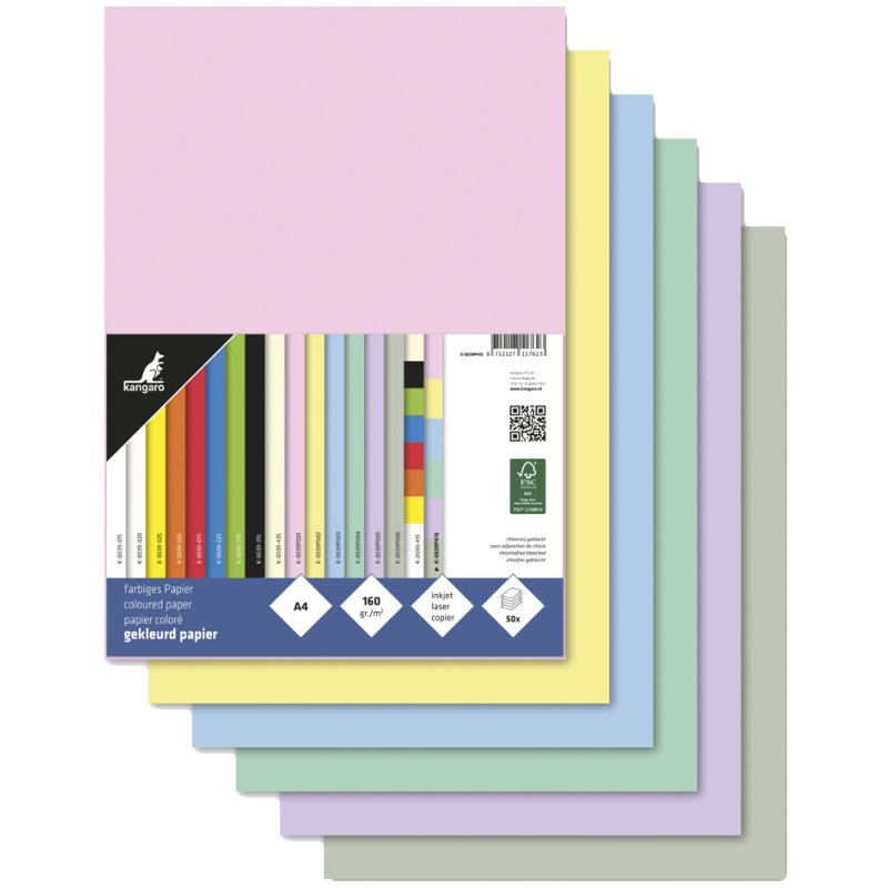 Kangaro multifunctioneel papier A4, 160 g/m², gesorteerd, 50 vel