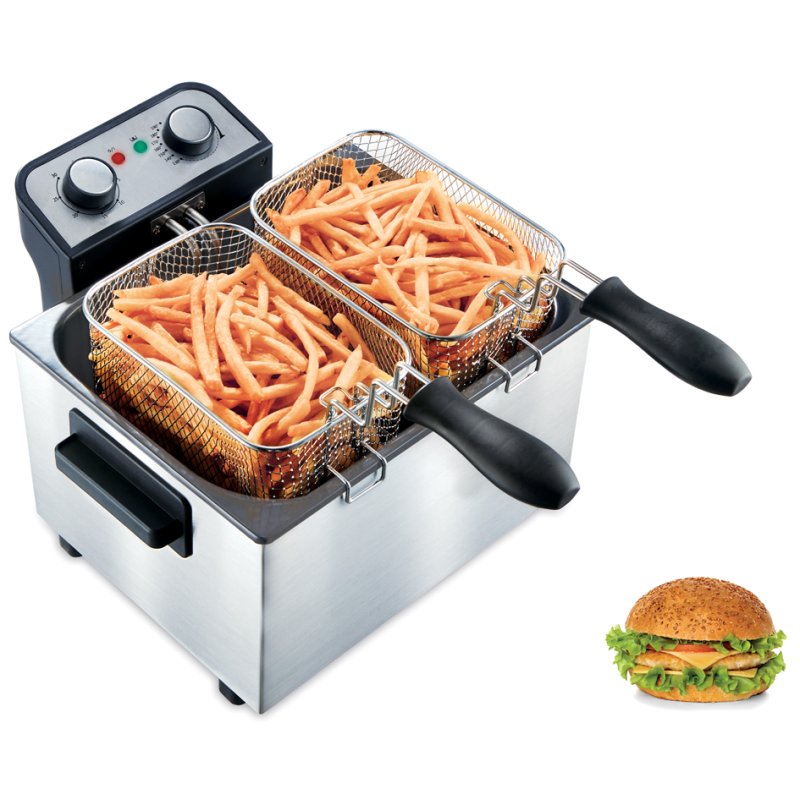 Little balance Happy Frites XL Twin dubbele friteuse, roestvrijstaal, 2 thermostaten, timer