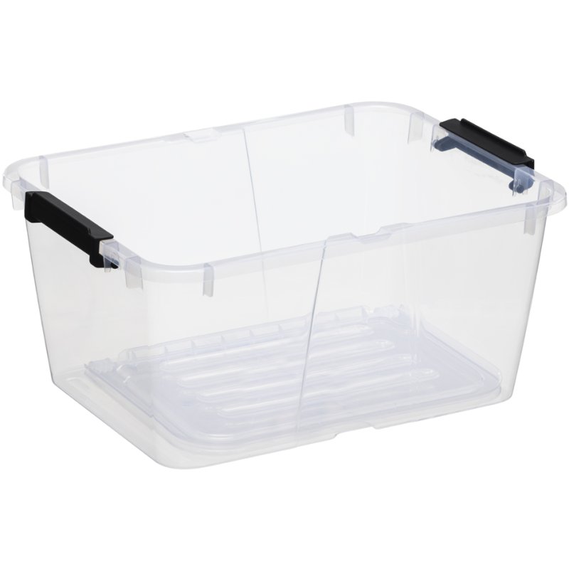 plast team boîte de rangement HOME BOX FLEX, 15 litres, transparent, clips noirs