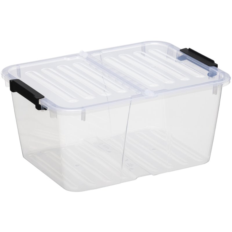 plast team boîte de rangement HOME BOX FLEX, 15 litres, transparent, clips noirs