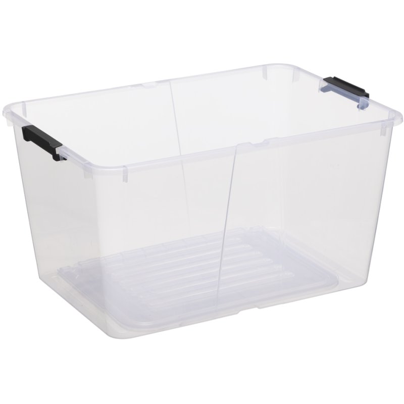 plast team boîte de rangement Home Box Flex, 50 litres, transparent, clips noirs