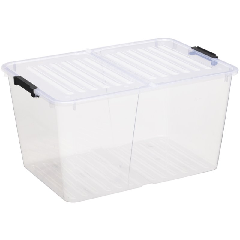 plast team boîte de rangement Home Box Flex, 50 litres, transparent, clips noirs