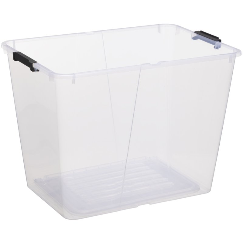 Plast Team boîte de rangement Home Box Flex, 65 litres, transparent avec clips noirs