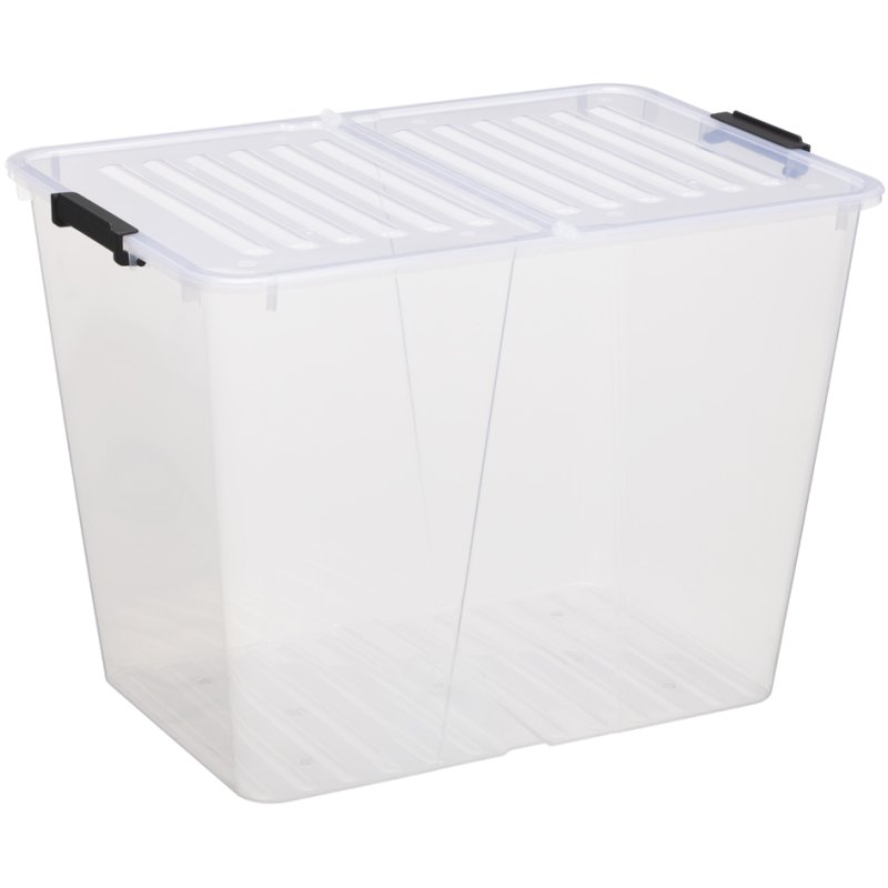 Plast Team boîte de rangement Home Box Flex, 65 litres, transparent avec clips noirs