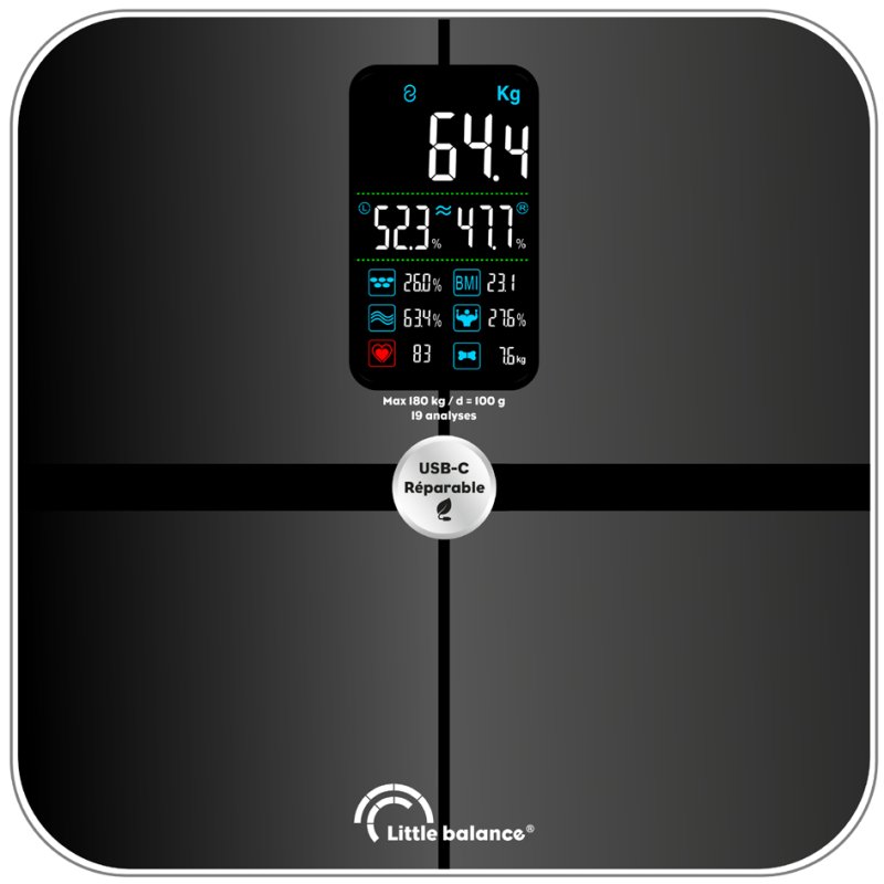 Little balance pèse-personne Cardio X4 ITO, USB-C, Bluetooth, 180 kg
