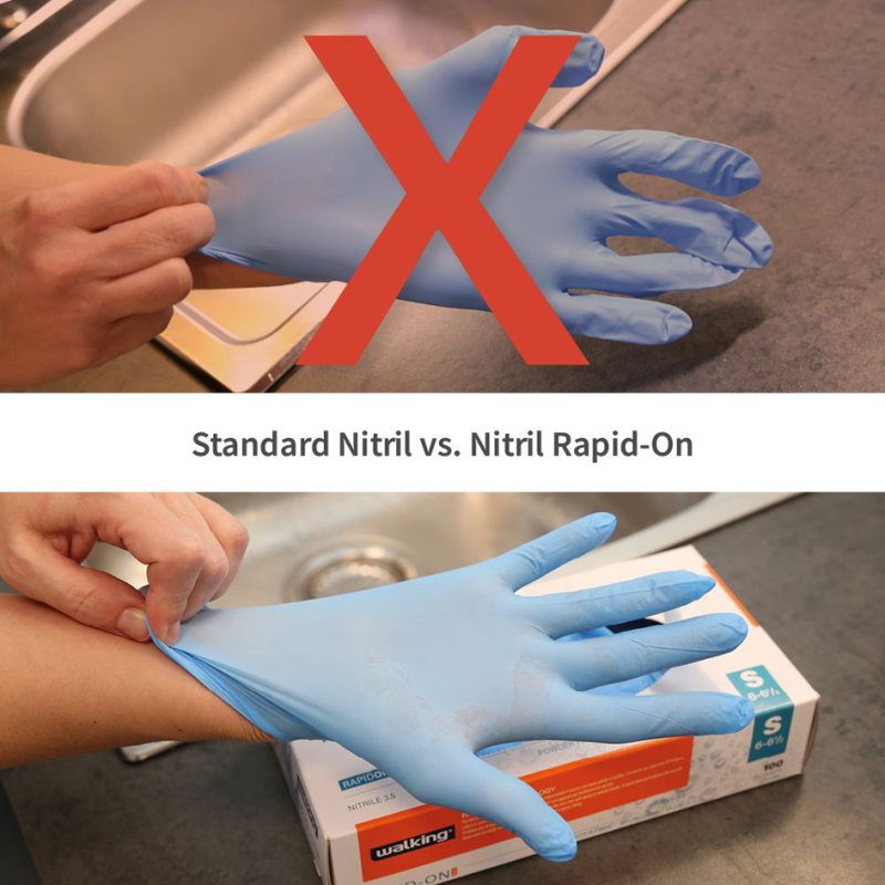 HYGOSTAR gants nitrile Rapid-On, sans poudre, taille L, bleu, 100 pièces