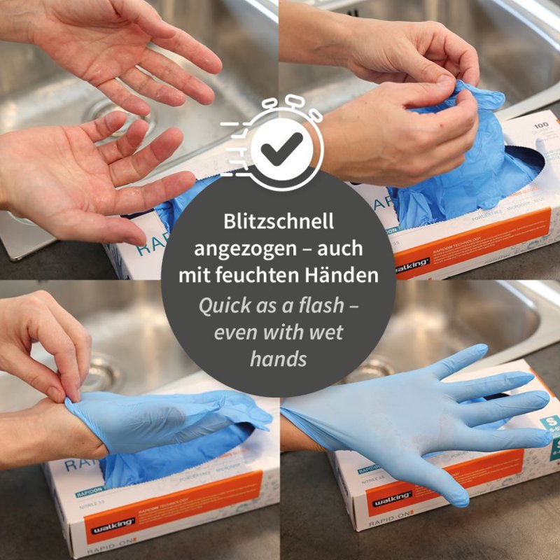 HYGOSTAR gants nitrile Rapid-On, sans poudre, taille L, bleu, 100 pièces