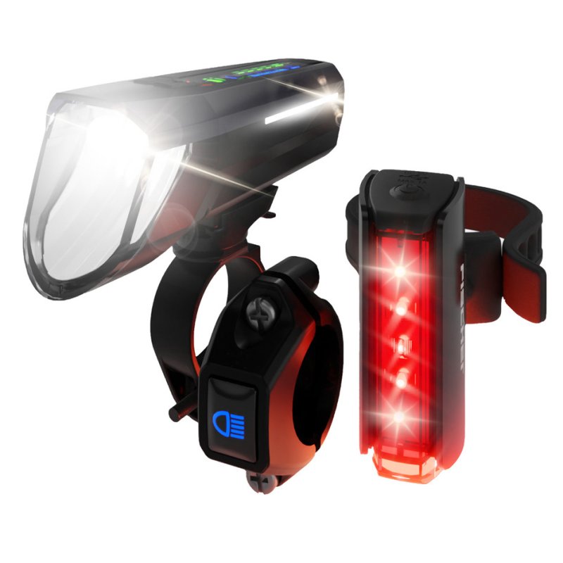 FISCHER rechargeable LED lighting set TWIN STOP, 100/80 Lux, Li-ion battery