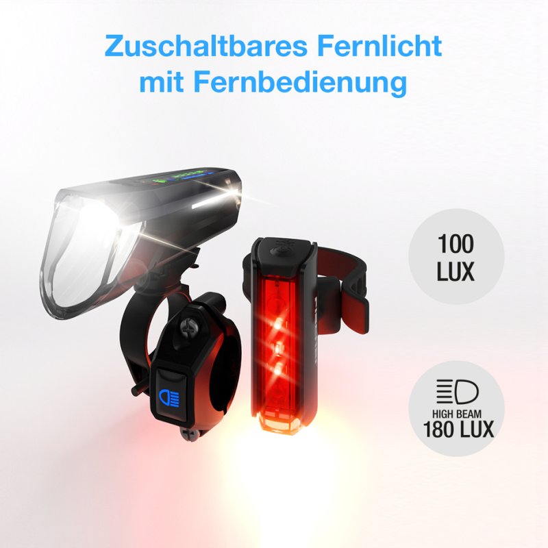 FISCHER rechargeable LED lighting set TWIN STOP, 100/80 Lux, Li-ion battery