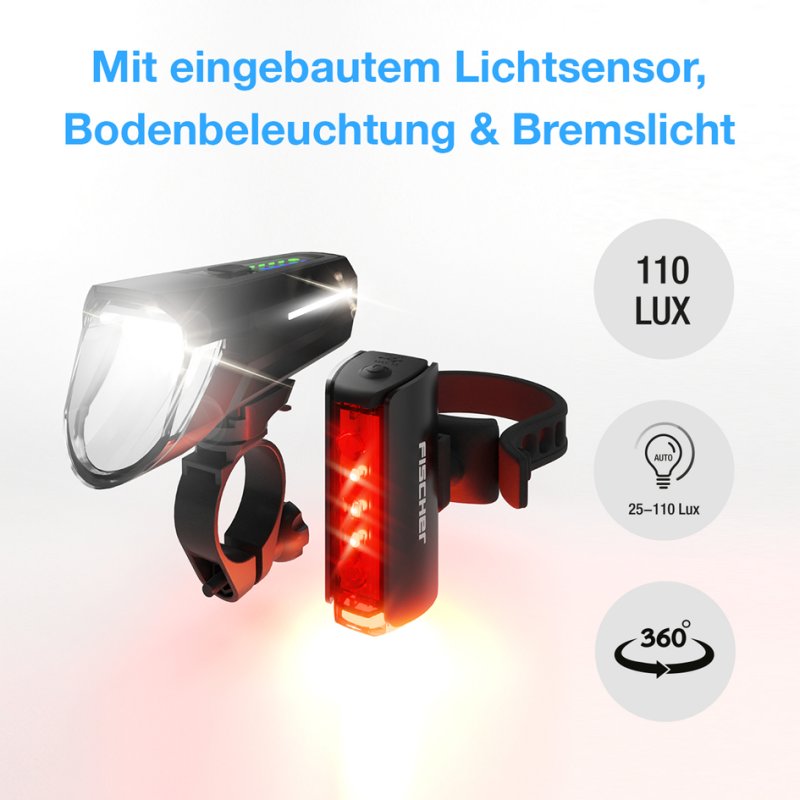 FISCHER LED lighting set TWIN STOP, 110 Lux, front and rear light