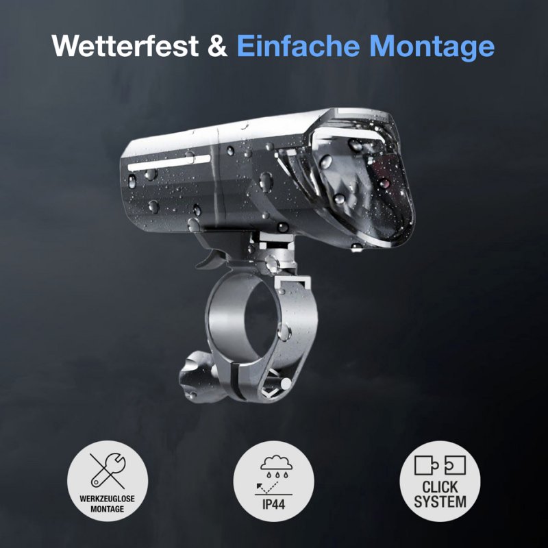 FISCHER Fro LED bicycle front light with high beam, 100 lux, StVZO approved